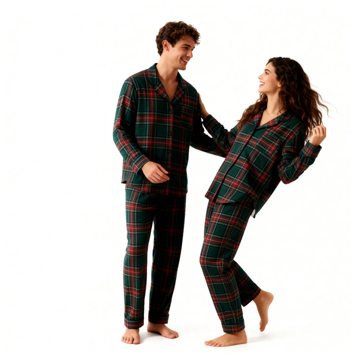 Drune | Familien-Weihnachten Plaid Knopf-Front-Pyjama-Sets