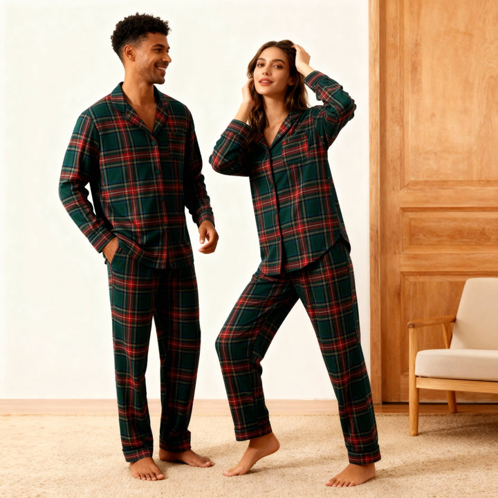Drune | Familien-Weihnachten Plaid Knopf-Front-Pyjama-Sets