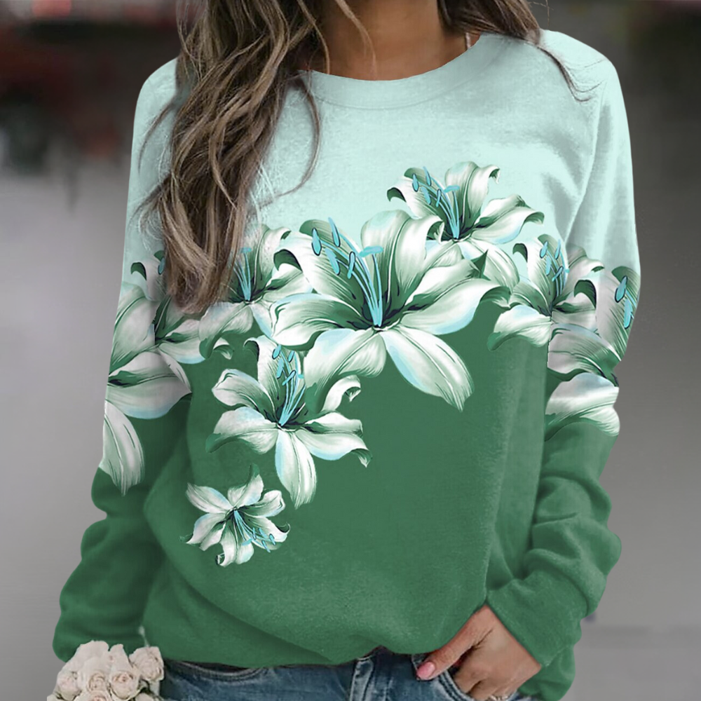 Drune | Sweatshirt Weiches Atmungsaktives Material Bequeme Passform Floral Print Lange Ärmel