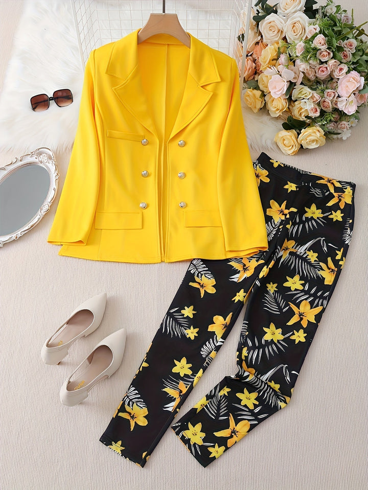 Drune | Blazer Und Blumenmuster Outfit Set Für Damen - Perfekt für Alltagskleidung