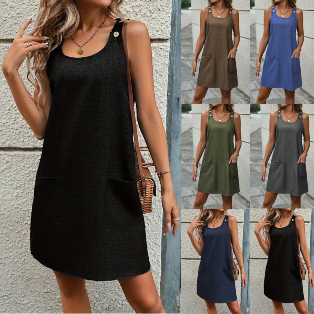 Drune | Ärmelloses Kleid mit Rundhalsausschnitt und Weste mit Knöpfen