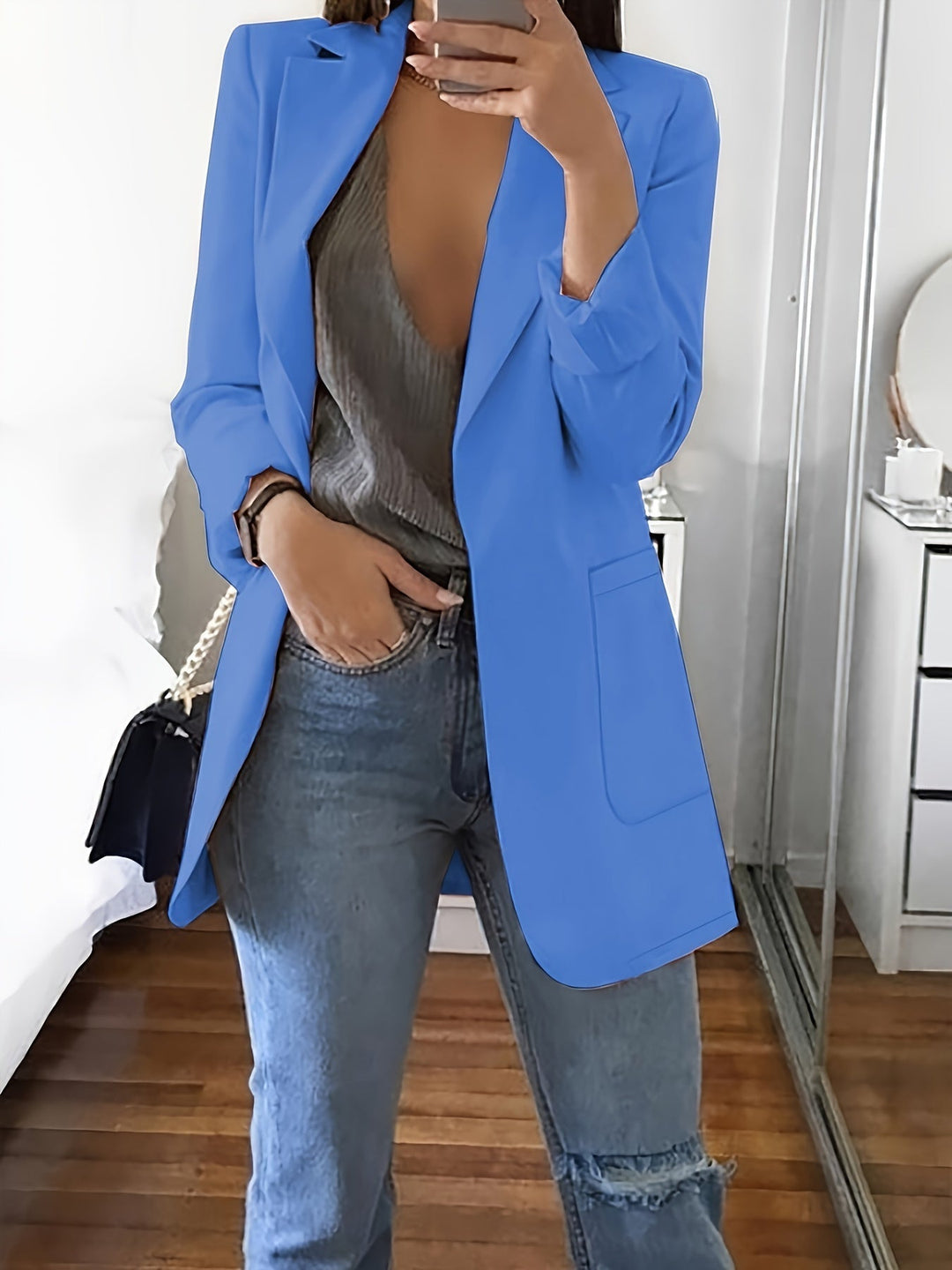 Drune | Eleganter Business-Einfarbiger Lange Blazer mit Reversideal für alle Jahreszeiten