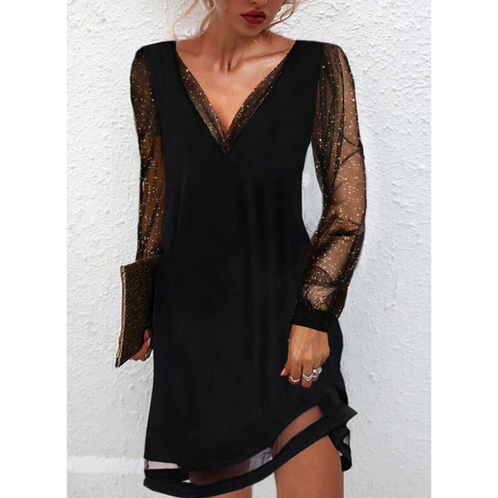 Drune | Solides Kleid mit Spitzenbesatz und V-Ausschnitt