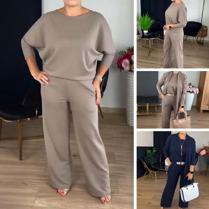 Drune | Stylish 3-piece set consisting of a long cardigan, top and trousers