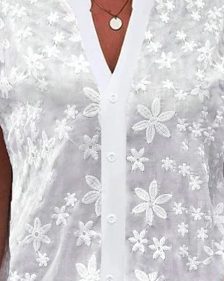 Drune | Kurzärmlige Blumenbluse mit V-Ausschnitt