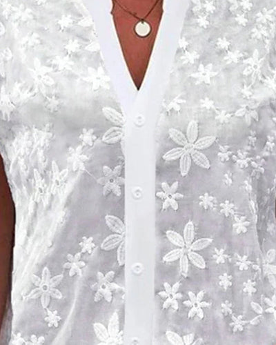 Drune | Kurzärmlige Blumenbluse mit V-Ausschnitt
