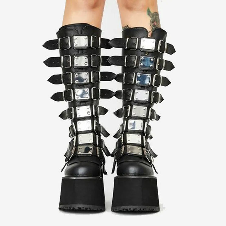 Drune | Zip Up Chunky High Heel Stiefel