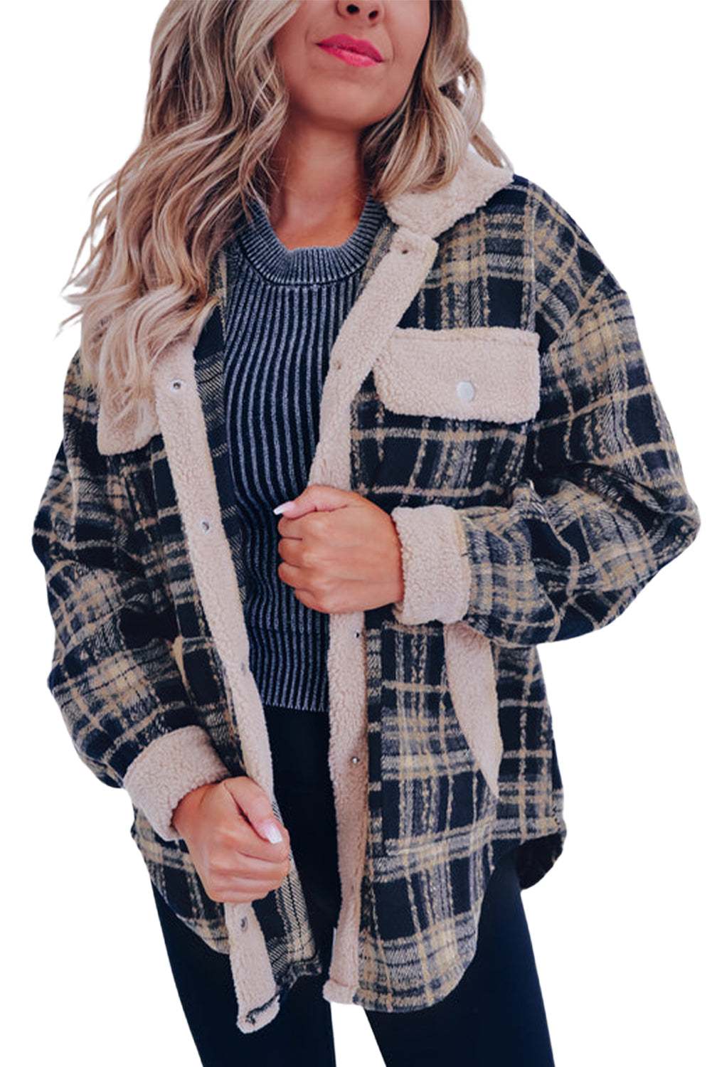 Drune | Karierter Teddyjacke mit Sherpa Polyester-mischung Warm und Bequem