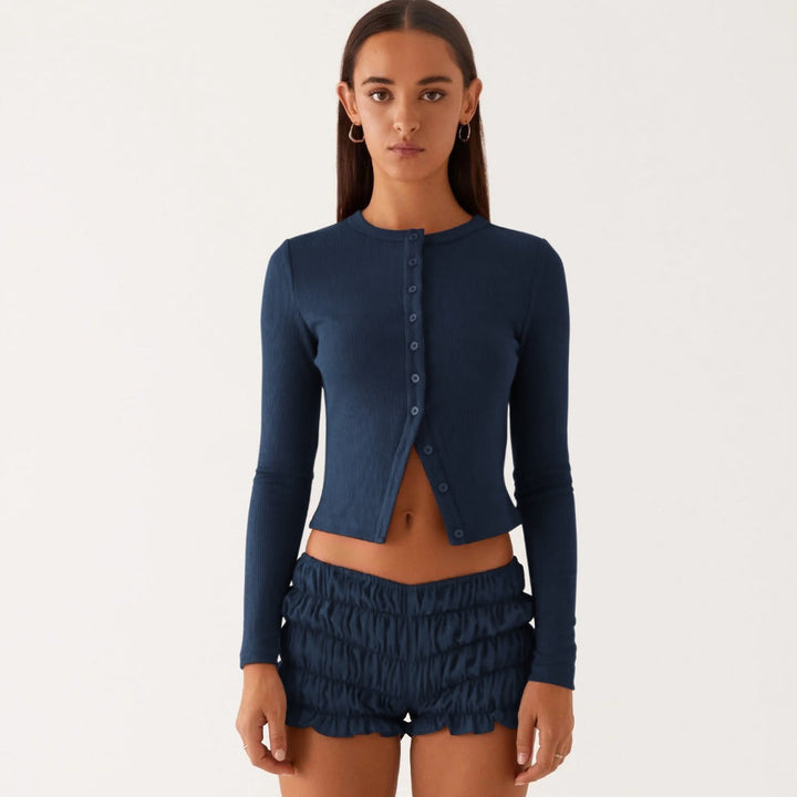 Drune | Einfarbige schmal geschnittene lange Strickjacke
