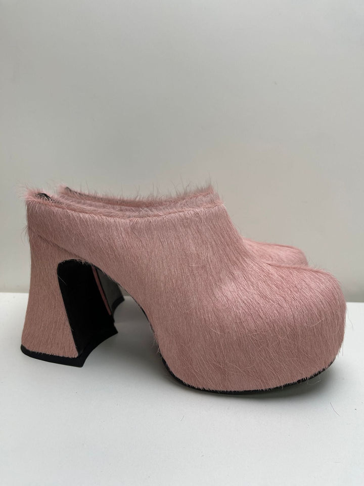 Drune | Geschlossene Zehe Rosshaar Chunky Heel Wasserdichte Plattform Slipper