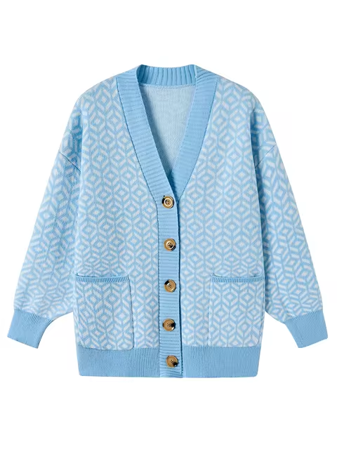Drune | Strickcardigan mit geometrischem Muster und Knopfleiste