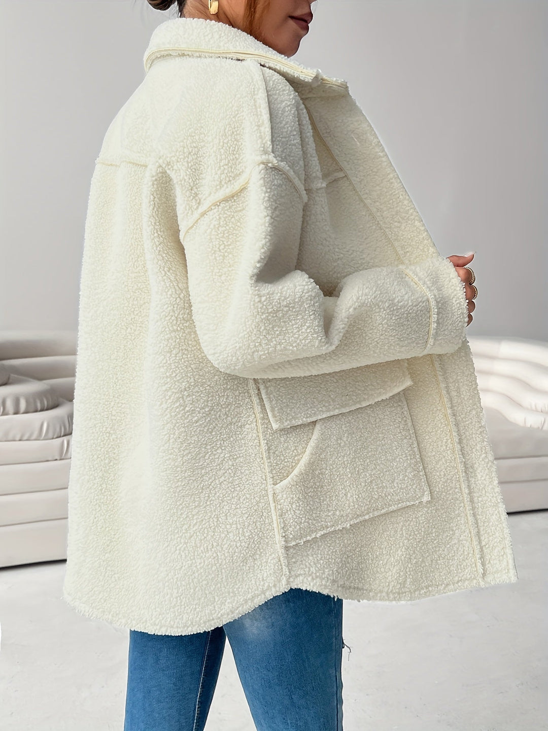 Drune | Gemütlicher Plys-jacke mit Knöpfen Polyester Komfortabel und Stilvoll