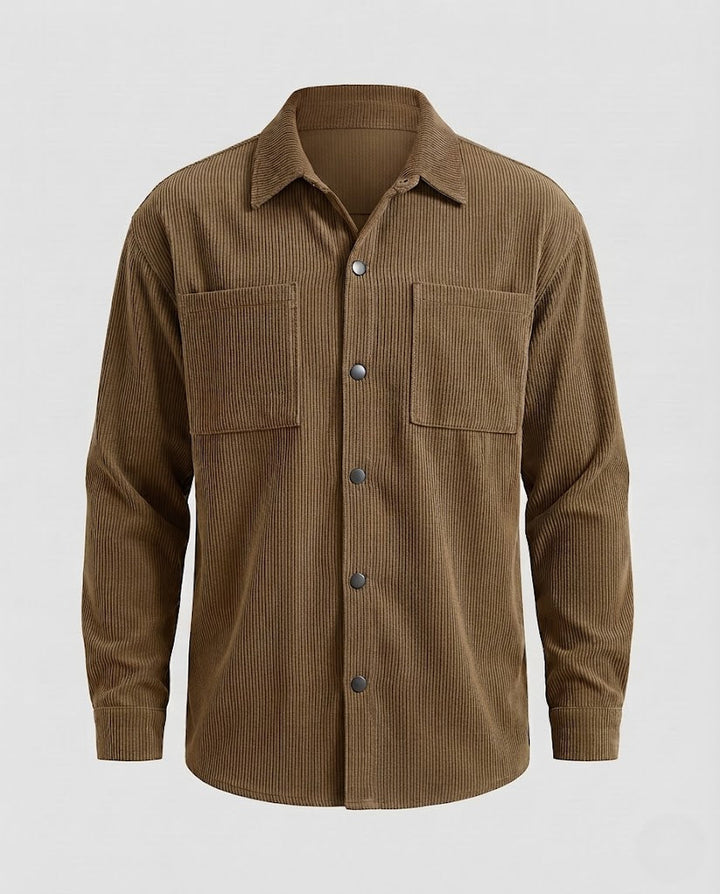 Herren Cord-Overshirt mit Druckknöpfen, Oversized-Passform und Brusttaschen Drune