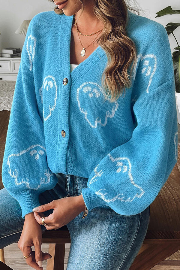Drune | Halloween-Geisterstrickpullover mit Knöpfen