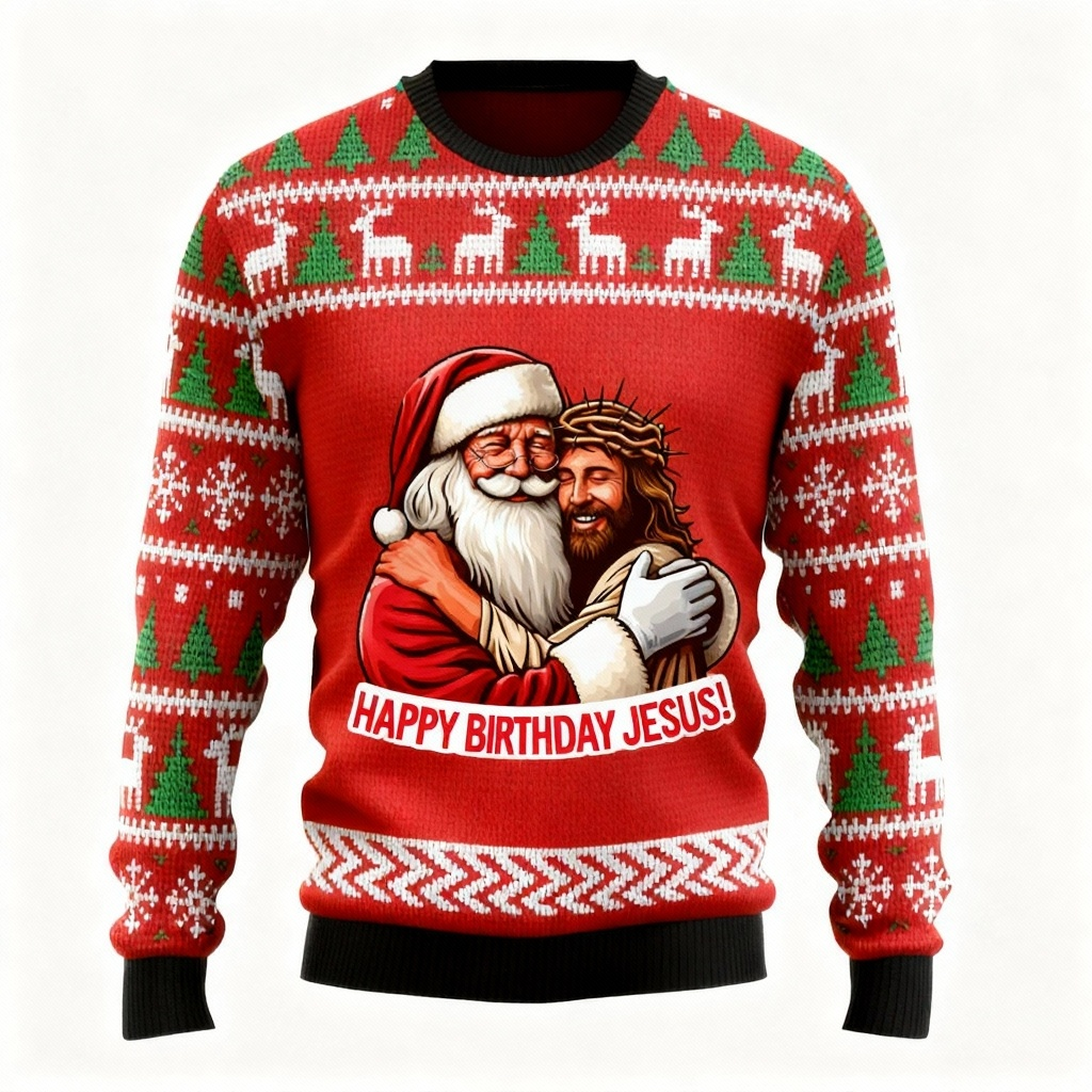 Drune | Santa & Jesus Muster Design Pullover - Hässlich & Gemütlich Unisex Pullover