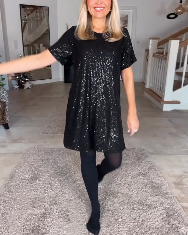 Drune | Kurzarmkleid mit Rundhalsausschnitt und Pailletten