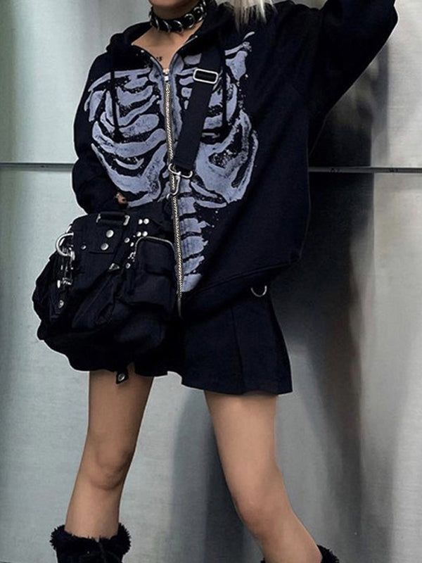 Drune | schwarze oversized Hoodie mit Skelettdruck