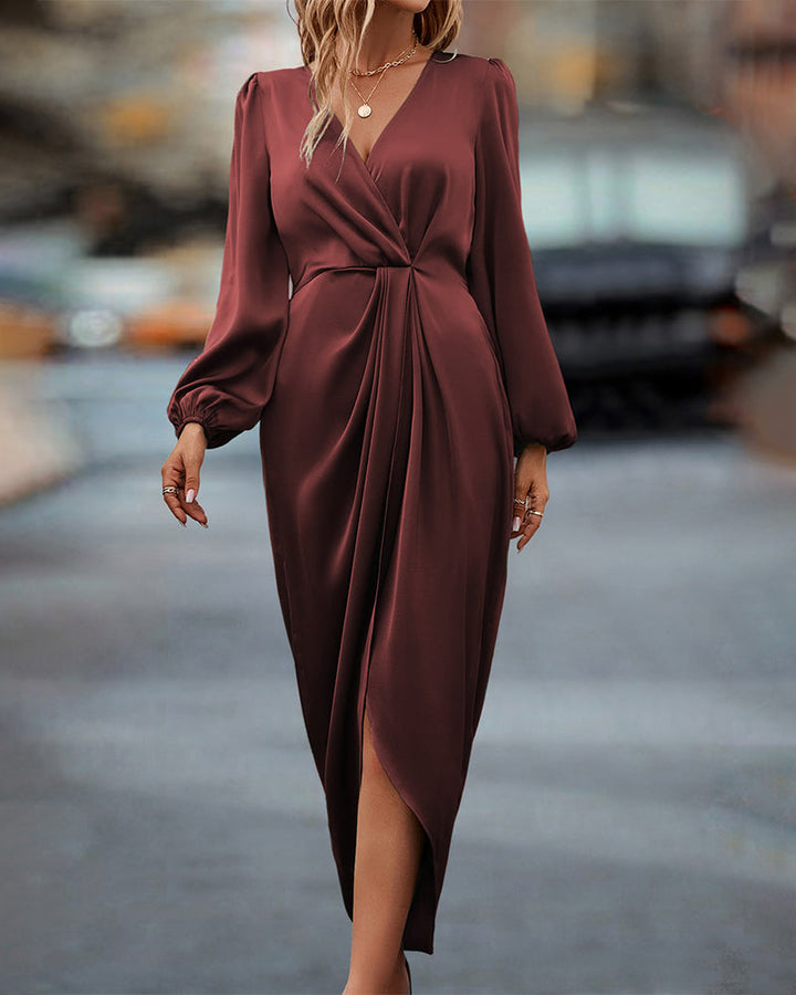 Drune | Elegantes V-ausschnitt Kleid Mit Laternenärmeln