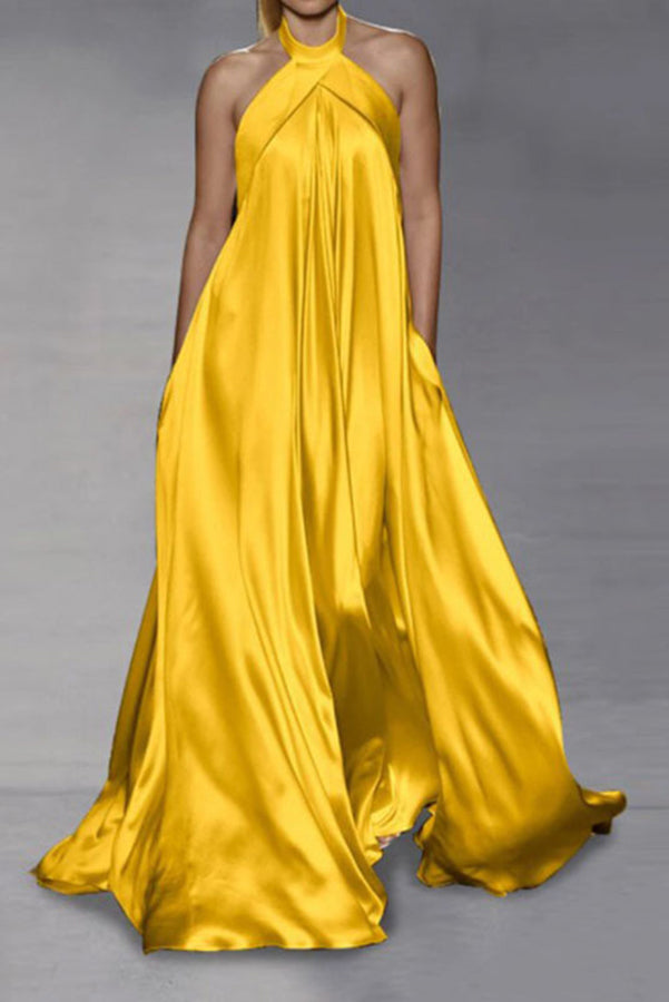 Drune | Bijou Satin Halterneck Abend Fest Maxi Kleid