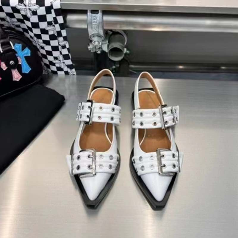 Drune | Spitz Zehen Gürtel Schnalle Mules Leder Flach Sandalen