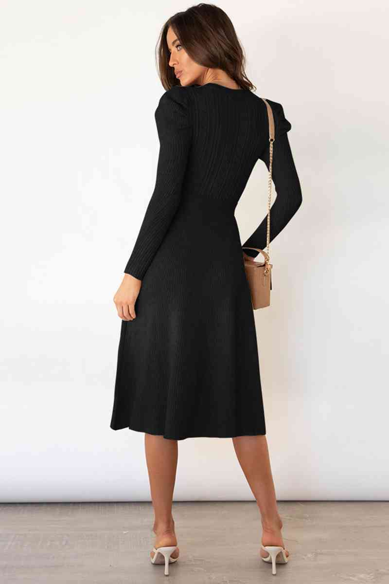 Drune | Rundhalsausschnitt Langarm Knoten Taille Pullover Kleid