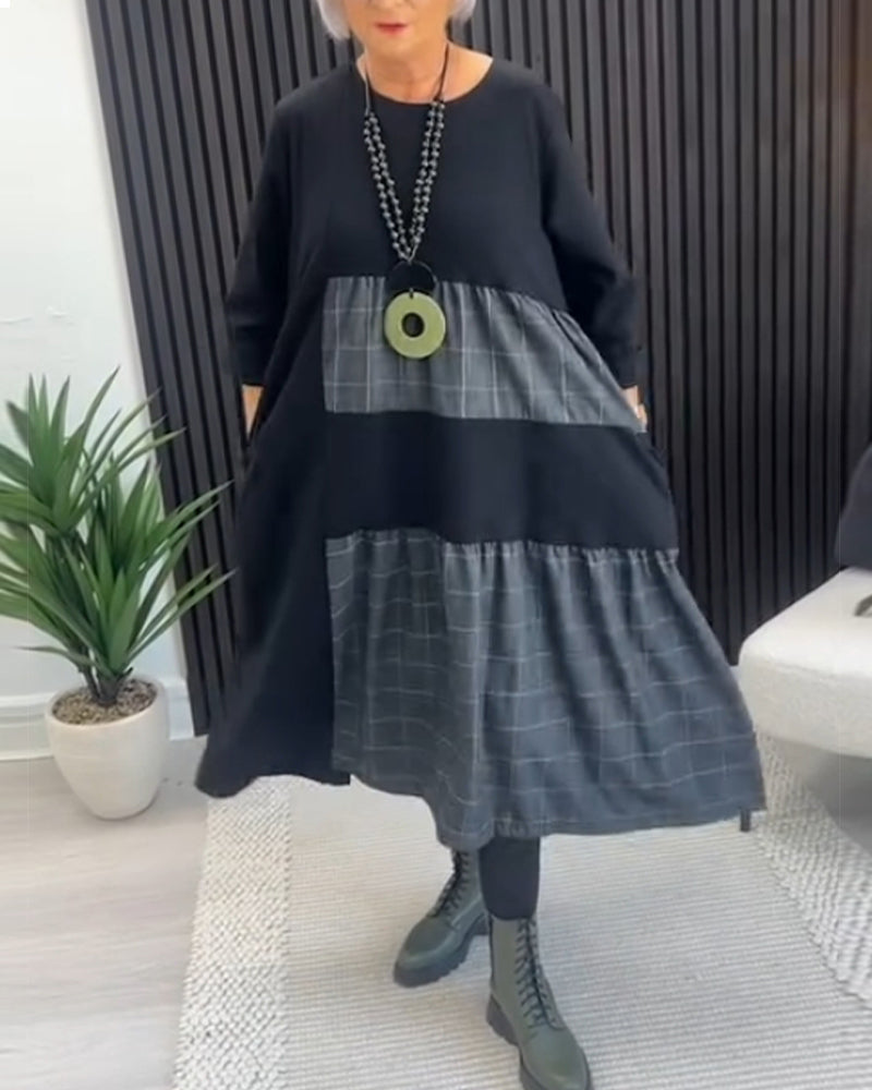 Drune | Kleid mit Kariertem Patchwork und Tasche