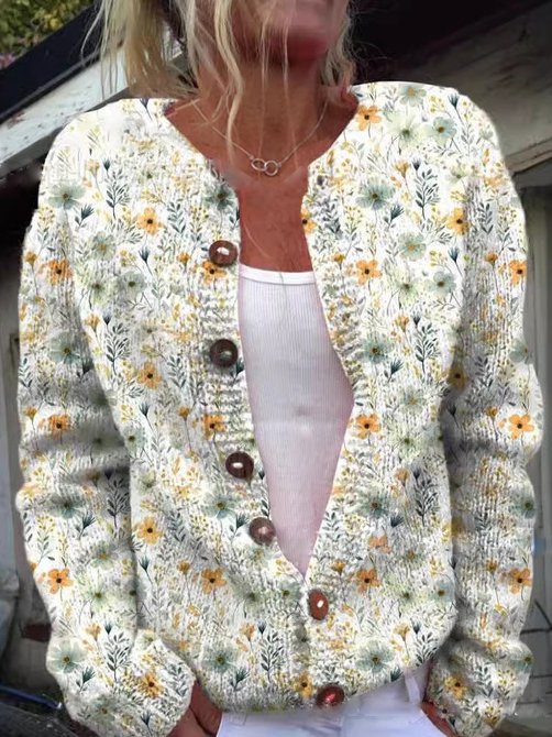 Drune | Weiche Strickjacke mit Blütenstickerei