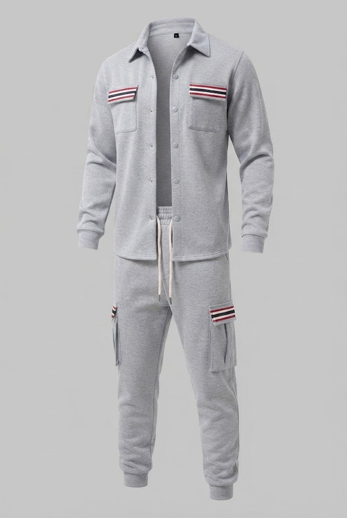Herren-Cargo-Jogginganzug mit Overshirt, Kordelzug und kontrastierenden Klappentaschen Drune