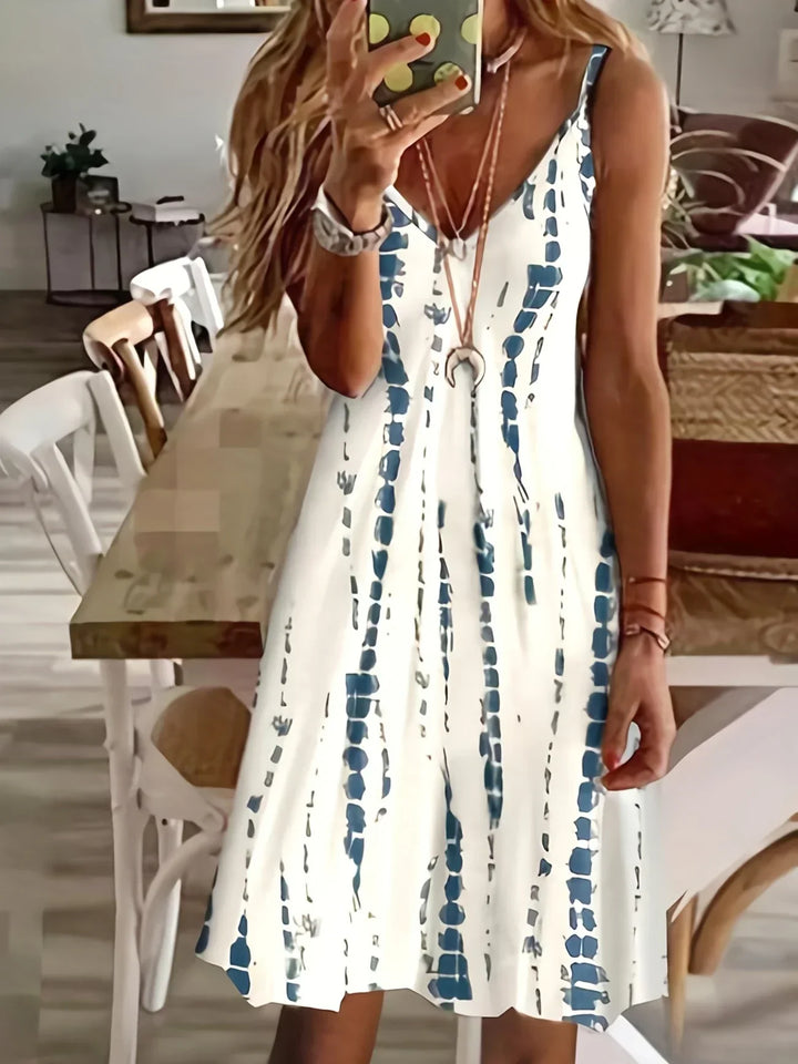 Drune | Lässiges Kleid für Frauen für Den Sommer mit V-Ausschnitt und Druck