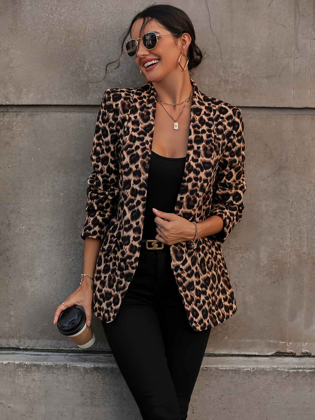 Drune | Eleganter Business Langblazer mit Leopardenmuster für alle Jahreszeiten