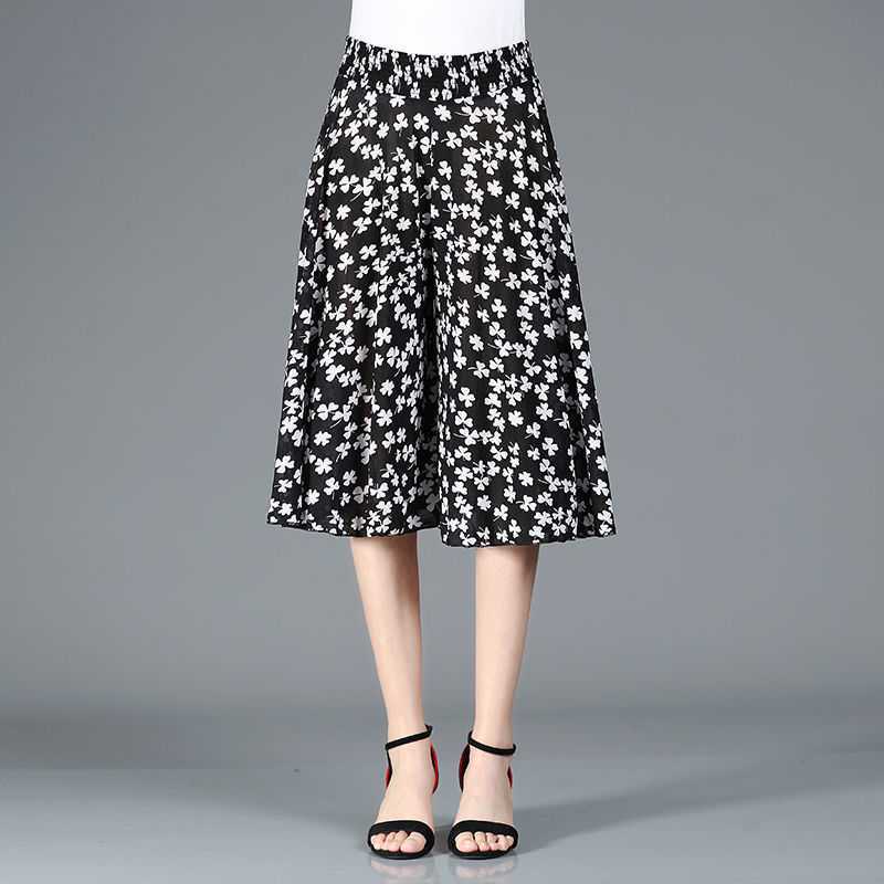 Drune | Damen Chiffon Culottes mit Breiten Beinen und Hoher Elastischer Taille