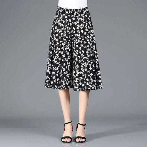 Drune | Damen Chiffon Culottes mit Breiten Beinen und Hoher Elastischer Taille