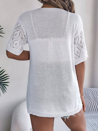 Drune | Durchbrochene Offene Front Halbarm-Cardigan
