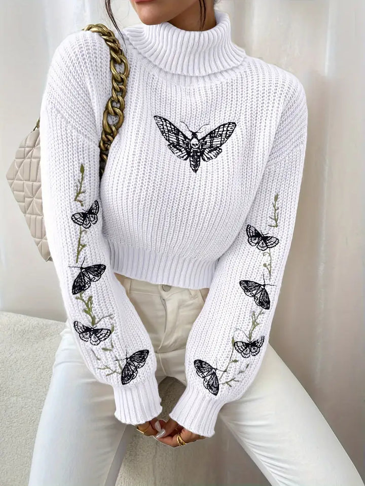 Drune | Pullover mit Schmetterlingsmuster und hohem Kragen - Elegante Damenmode