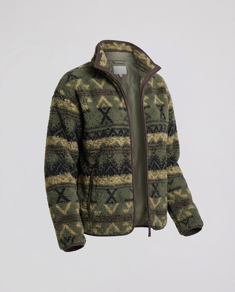 Damen Gemusterte Teddyfleece Jacke mit Kapuze und Reißverschluss Drune