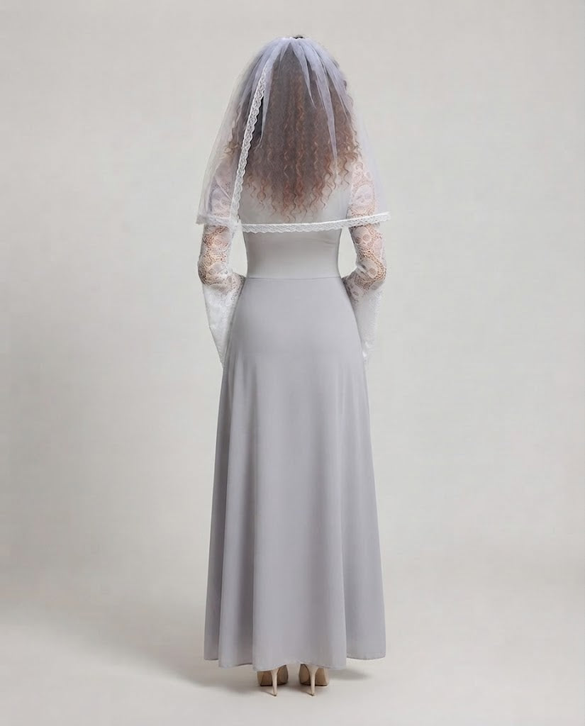 Damen Romantisches Hochzeitskleid mit Spitzenapplikationen und elegantem Schleier Drune