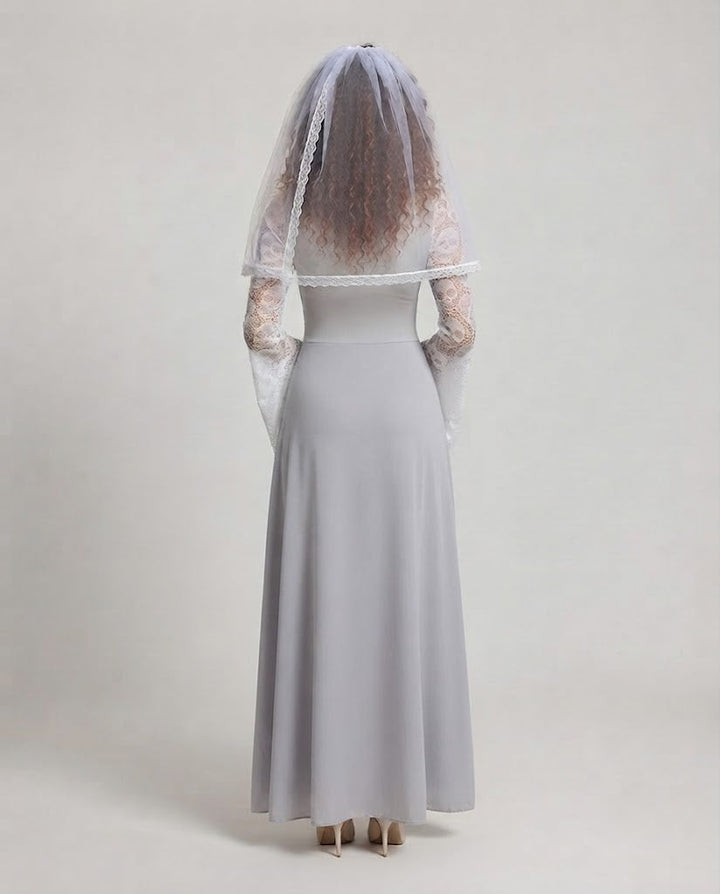 Damen Romantisches Hochzeitskleid mit Spitzenapplikationen und elegantem Schleier Drune