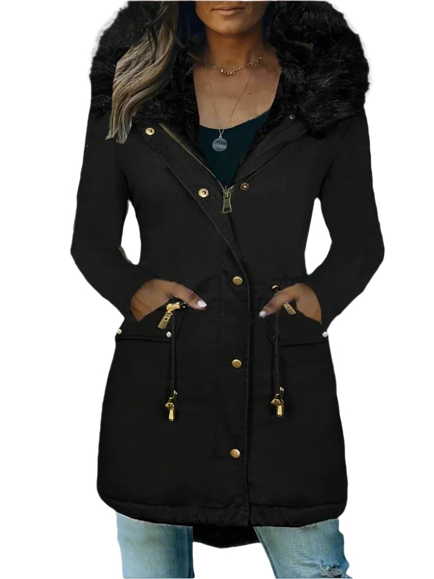 Drune | Pelz Winterjacke für Damen - mit Kapuze und Taschen