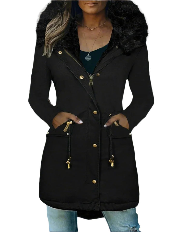 Drune | Pelz Winterjacke für Damen - mit Kapuze und Taschen