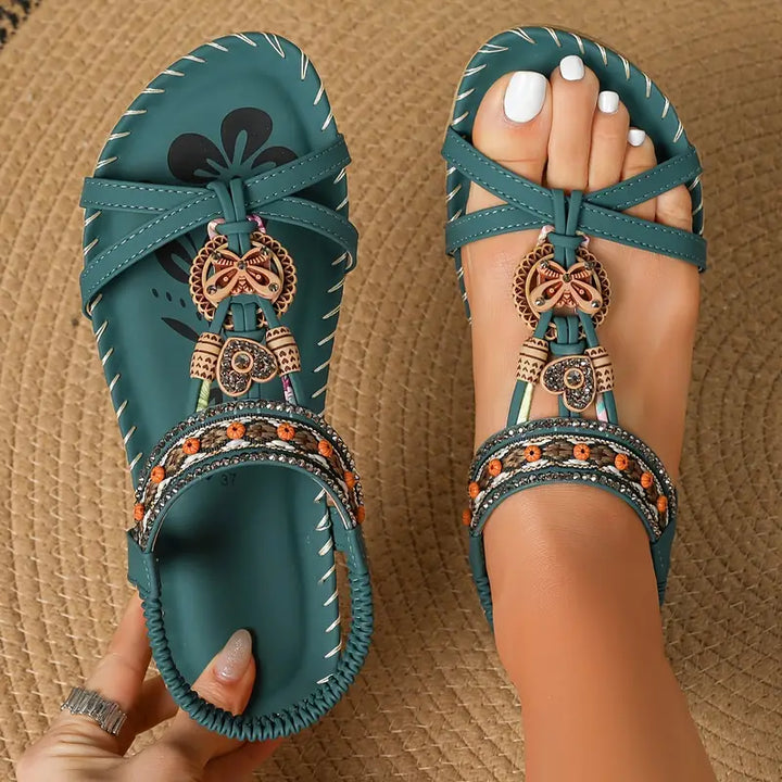 Drune | Elegante Orthopädische Sandalen Schmetterling Strass