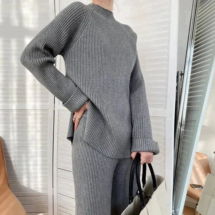 Drune | Strick Damen Pullover Satz mit Weitem Hosen