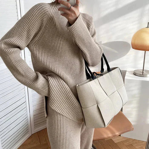 Drune | Strick Damen Pullover Satz mit Weitem Hosen