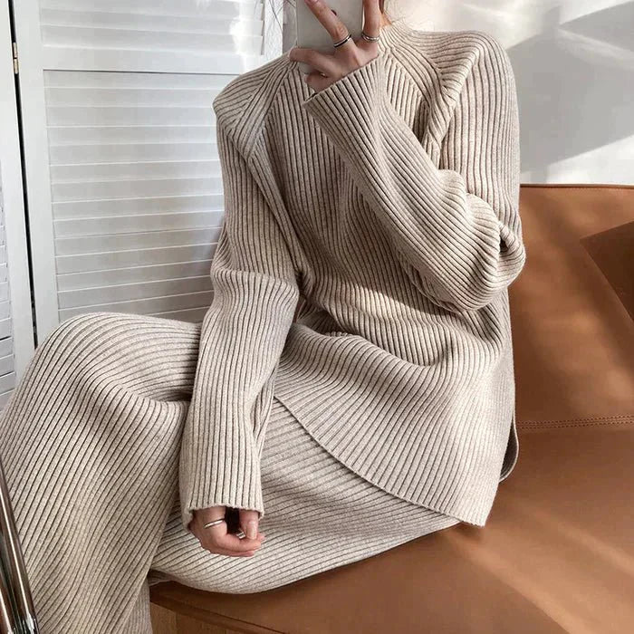Drune | Strick Damen Pullover Satz mit Weitem Hosen