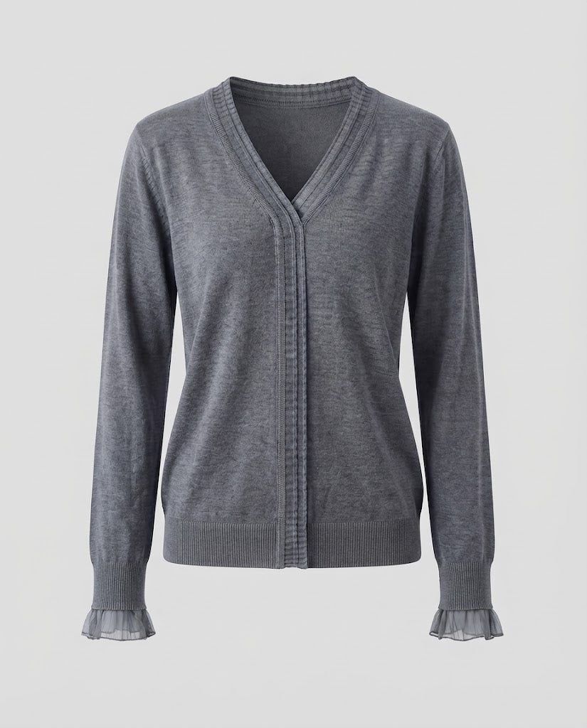Damen Feiner V‑Ausschnitt-Feinstrickpullover mit plisseeverzierten Kanten und fließender Silhouette Drune