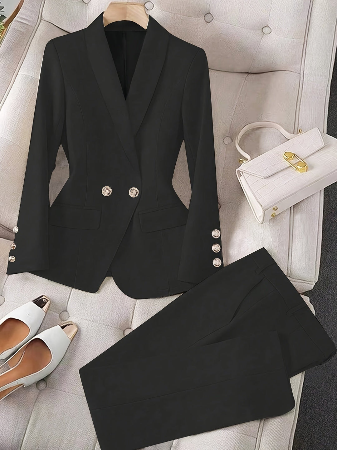 Drune |  Einfarbiges Zweiteiliges Blazer Und Hosen Outfit Set Für Damen - Ideal für formelle Anlässe