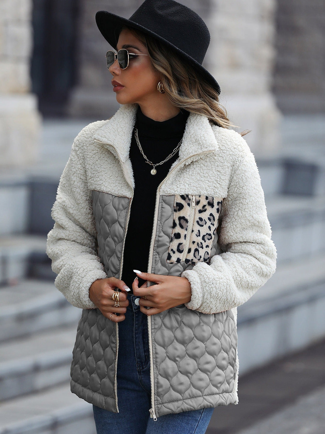 Drune | Modischer Sherpa|Mantel Mit Printtasche