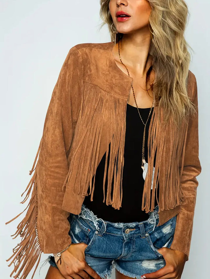 Drune | Offene Jacke mit Fransen Saum Im Wildleder Look
