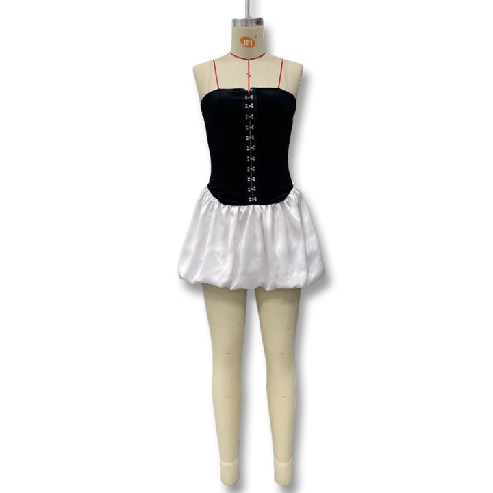 Drune | Kontrastierende Farbe einreihig Tube Top Kleid Kleid