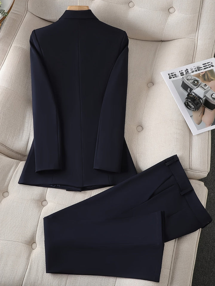 Drune | Zweireihiger Blazer Mit Reverskragen Zweiteiliges Set Für Damen - Für elegante Anlässe