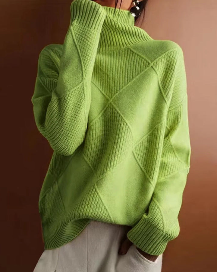 Drune | Schlichter Einfarbiger Eleganter Rollkragenpullover mit Rautenmuster